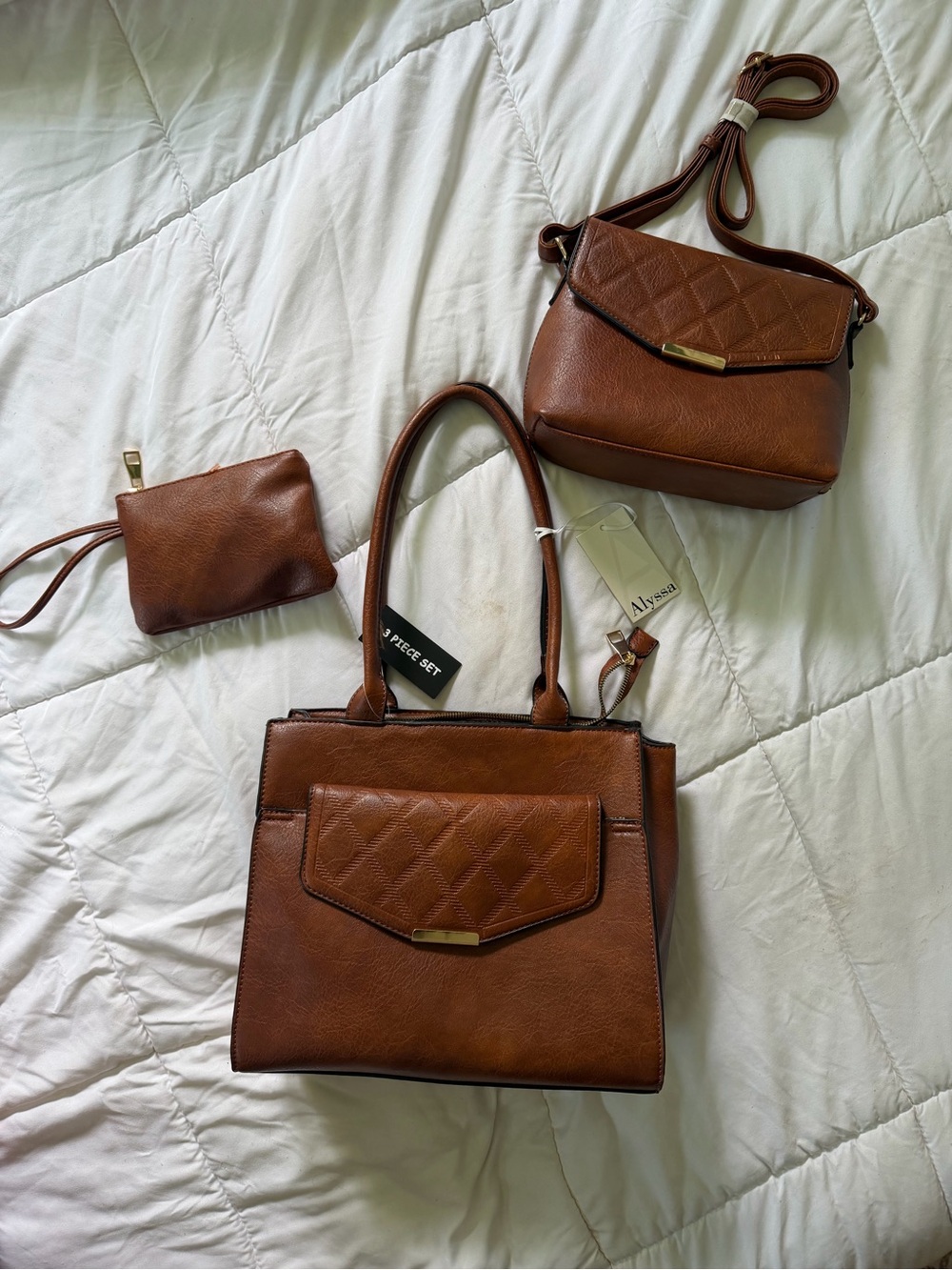 Brown Quilted 3-Piece Women’s Handbag Set